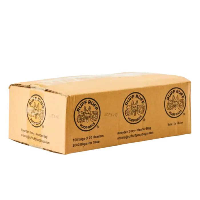 2000 bag case of Zoey header dog waste bags by Ruff Ruff Poop Bags