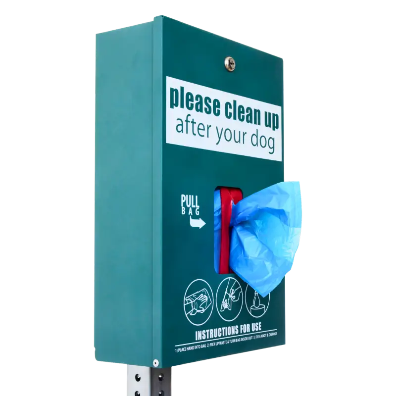 Tie handle poop bag dispenser with Bullet unscented tie handle bags